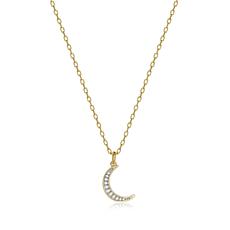 14K Yellow Gold 0.10ctw Diamond Crescent Moon Pendant with 18" Chain