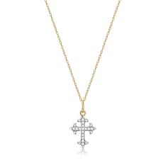 14K Yellow Gold 0.10ctw Diamond Cross Pendant with 18" Chain