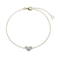 14K Yellow Gold 0.13ctw Diamond Petite Heart Adjustable Bracelet