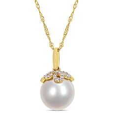 14K Yellow Gold 10-10.5mm South Sea Cultured Pearl and Diamond Pendant