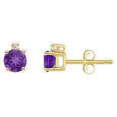 14K Yellow Gold 4mm Round Gemstone and Diamond Accent Stud Earrings