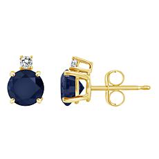 14K Yellow Gold 5mm Round Gemstone and Diamond Accent Stud Earrings