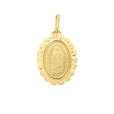14K Yellow Gold Guadalupe Mary with Hammered Frame Pendant