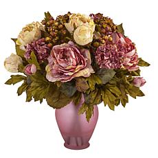 16 in. Peony Artificial Arrangement in Rose Colored Vase