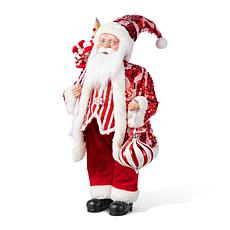 18" Faux Fur Christmas Peppermint Santa Figurine