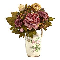 18 in. Peony Artificial Arrangement in Floral Pitcher