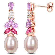 18K Rose Gold-Plated Pink Pearl, Amethyst and Multigem Drop Earrings