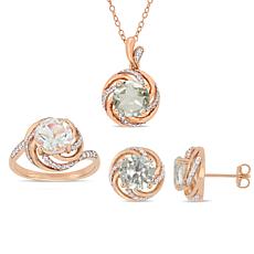 18K Rose Gold-Tone Prasiolite, White Topaz & Diamond Swirl Jewelry Set