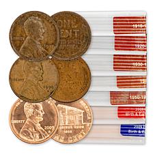 1910-1959 Set of 5 Lincoln Wheat Cent Rolls & (2) 2009 Log Cabin Rolls