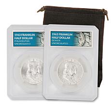 1963 Franklin Half Dollar P & D Uncirculated 2-Piece Set