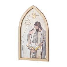 19.75"H Wooden Wall Décor with Painted Nativity Scene