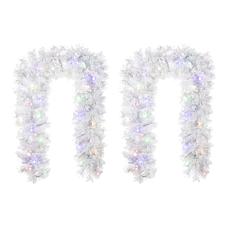 2-Pack 6ft Pre-Lit Snow Flocked White Pine Garlands