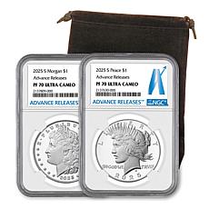 2025 PR70 PCGS Advance Release Morgan and Peace Silver Dollar Set