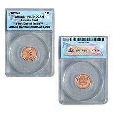 2025 PR70 Proof DCAM ANACS First Day of Issue LE 1,225 Lincoln Cent