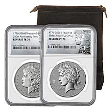 2026 ANACS Morgan Dollar & Peace Dollar Reverse Proof NGC 70 Coin Set