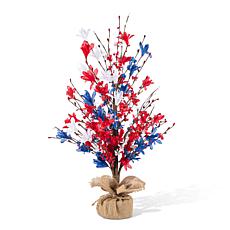 21" Patriotic Floral Table Tree with Burlap Base