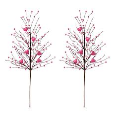 28" Valentine's Picks with Pink Berries & Heart Accents, 2-piece Set