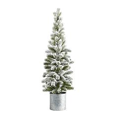 3 ft. Flocked Christmas Artificial Pine Tree in Tin Planter