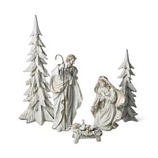 5-piece Resin Holy Family with Christmas Trees