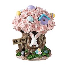8" Lighted Easter Resin Table Decor with Pink Blossoms