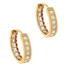 Absolute™ CZ Princess-Cut Clear and Aurora Borealis Hoop Earrings