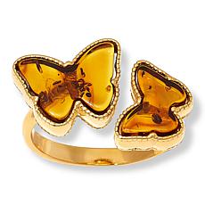 Amber Extraordinaire Gold-Plated Sterling Silver Butterfly Bypass Ring