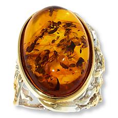 Amber Extraordinaire Oval Stone 2-Tone Adjustable Ring