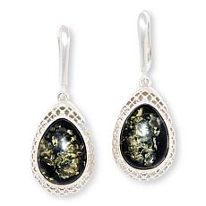 Amber Extraordinaire Sterling Silver Green Amber Pear Drop Earrings