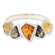 Amber Extraordinaire Sterling Silver Multi Geometric Amber Ring