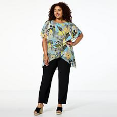 Antthony 2-piece Printed Chiffon Asymmetric Top & Solid Knit Pant Set