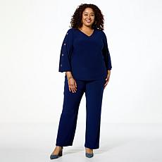 Antthony 2-piece Rhinestone Grommet Top & Pull-On Pant Set