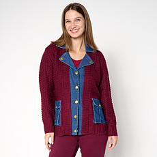 Antthony Mixed Media Denim Trim Sweater Jacket
