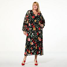 Antthony Printed Mesh Bishop-Sleeve Patio Dress