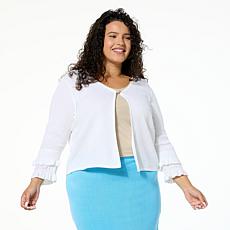 Antthony Ruffled-Sleeve One-Button Knit Cardigan