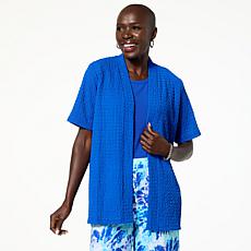 Antthony Short-Sleeve Textured Plissé Cardigan