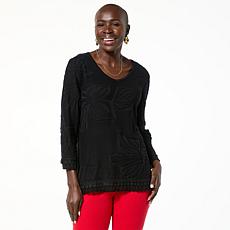 Antthony V-Neck Pullover Floral Burnout Sweater with Trim