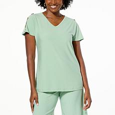 Antthony V-Neck Top with Decorative Button Detail