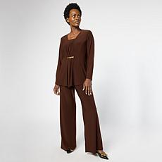 "As Is" Antthony 2-piece Asymmetric Top & Pant Set with Gold Chain ...