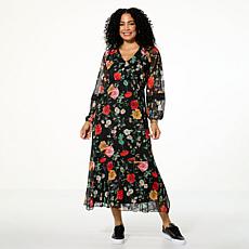 "As Is" Antthony Printed Mesh Bishop-Sleeve Patio Dress