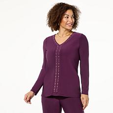 "As Is" Antthony Studded Trim Long-Sleeve V-Neck Blouse
