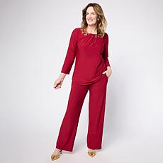 "As Is" Antthony Twist Neckline Beaded Neck Top and Pant Set