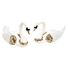 "As Is" august & leo Set of 2 Faux Fur Swans with Sequins 