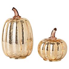 "As Is" August & Leo Set of 2 Illuminated Mercury Glass Pumpkins wi...