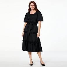 "As Is" Badgley Mischka Macie Short-Sleeve Tiered Dress