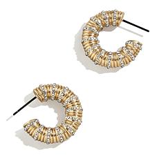 "As Is" BAUBLEBAR Goldtone Polished and Pavé Ribbed Hoop Earrings