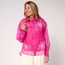 "As Is" C Wonder 3D Woven Button Front Top