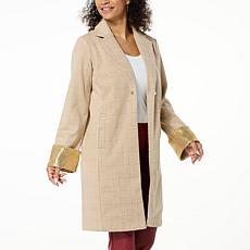 "As Is" C Wonder One-Button Heathered Plaid Notch Lapel Trench Coat...