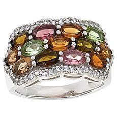 "As Is" Colleen Lopez 3-Row Gemstone and White Zircon Scalloped Ring