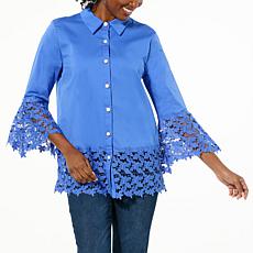 "As Is" Colleen Lopez Button-Front Tunic with Lace Detail