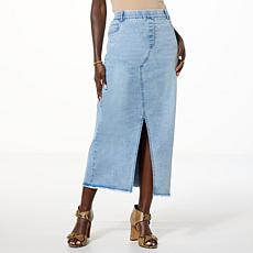 "As Is" Colleen Lopez Denim Maxi Skirt with Front Slit